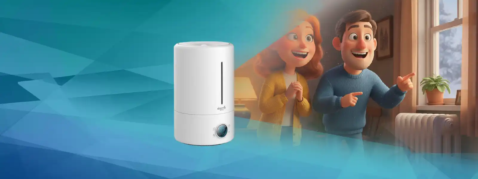 Бял цилиндричен овлажнител със черна кръгла основа и бутон, популярна марка Vicks.