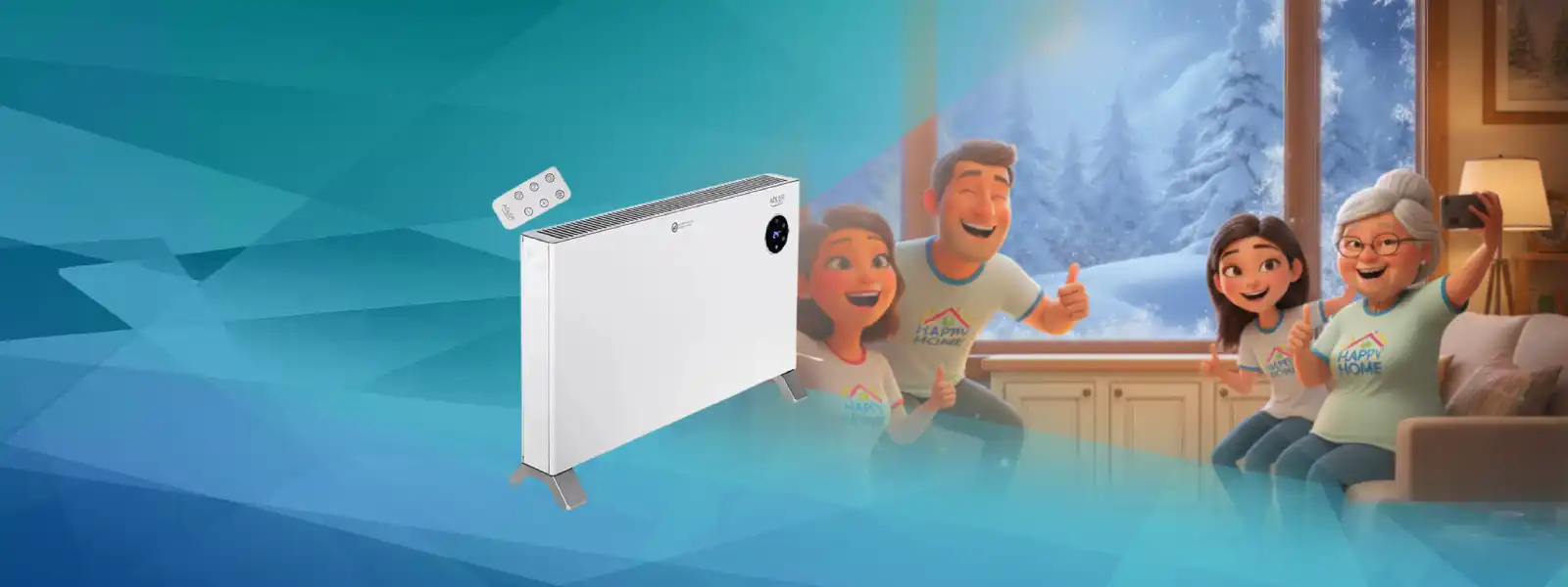 Бяла електрическа панелна печка с модерен дизайн и цифрово управление.