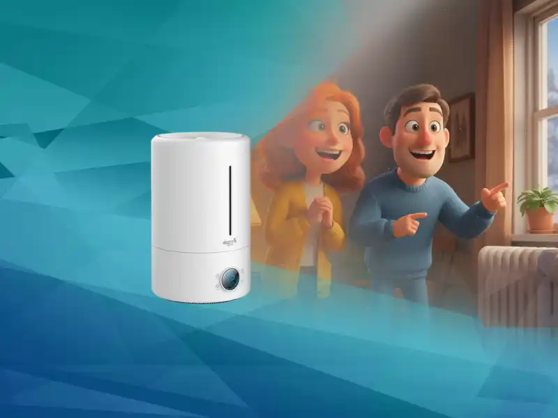 Бял овлажнител с черни акценти и елегантен дизайн.