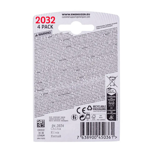 БАТЕРИЯ ENERGIZER SPECIALIZED CR2032 4 броя 3V ECO