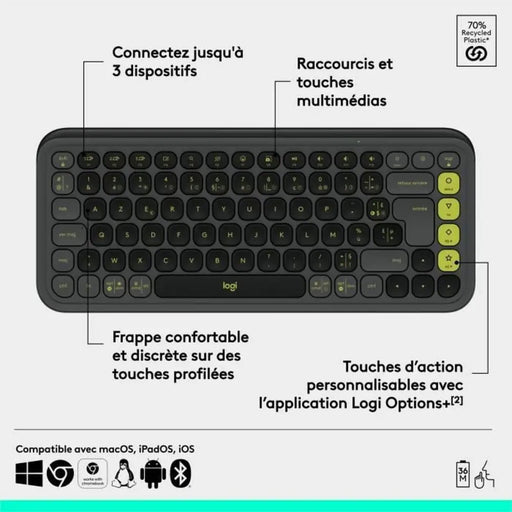 Безжична клавиатура Logitech Pop Icon Keys Тъмно сив AZERTY
