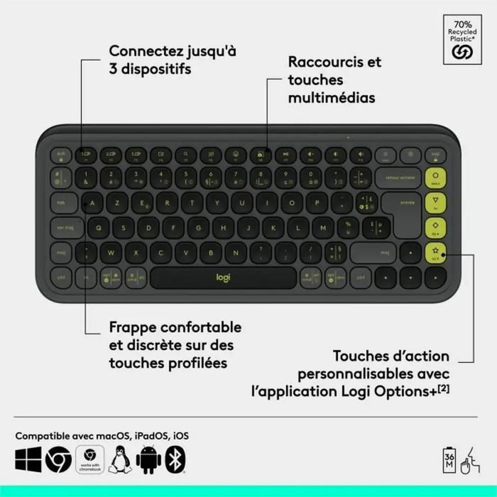 Безжична клавиатура Logitech Pop Icon Keys Тъмно сив AZERTY