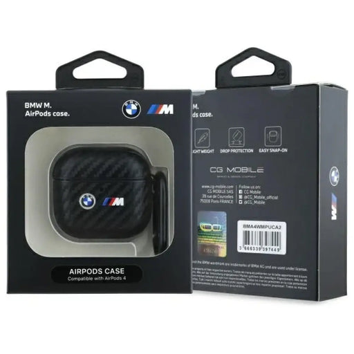 BMW Carbon Double Metal Logo калъф за AirPods 4 - черен