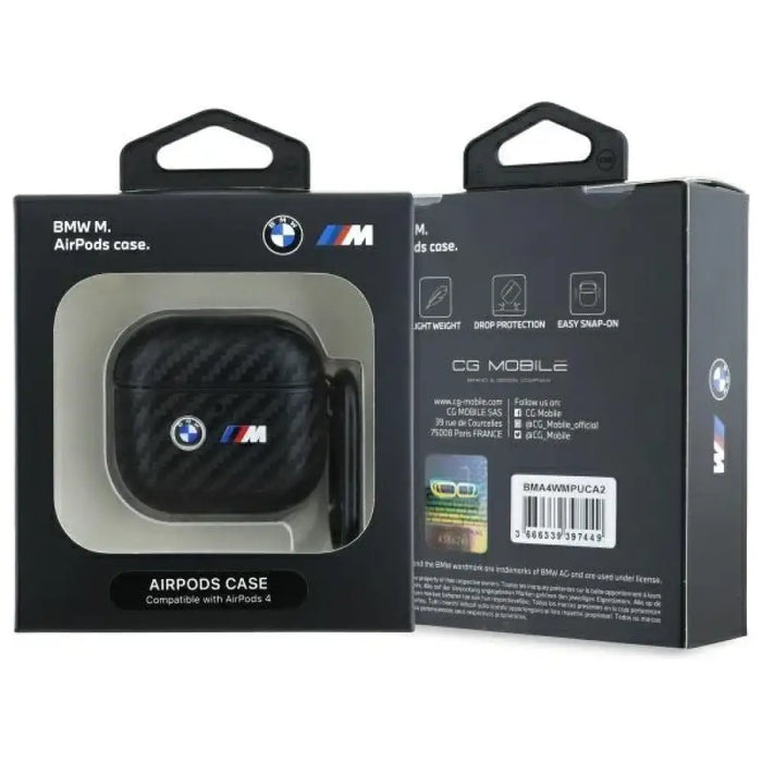 BMW Carbon Double Metal Logo калъф за AirPods 4 - черен