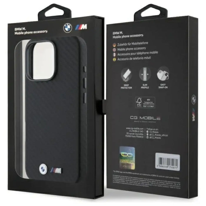 BMW Carbon Wrapped Metal iPhone 16 Pro Max Case - черен