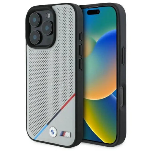 BMW M Perforated Tricolor Line MagSafe калъф за iPhone 16