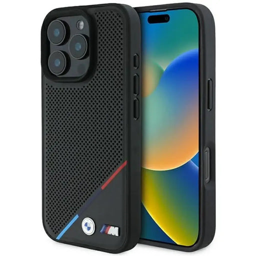 BMW M Perforated Tricolor Line MagSafe калъф за iPhone 16