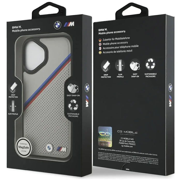 BMW M Tricolor Metal Logo MagSafe Case за iPhone 17 - сив