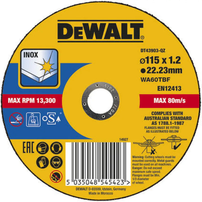 ДИСК ЗА РЯЗАНЕ НА МЕТАЛ INOX DEWALT DT43903-QZ 115x1.2x22.23