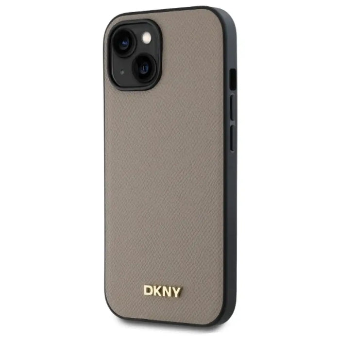 DKNY Grained Metal Logo MagSafe Калъф за iPhone 15 - бежов