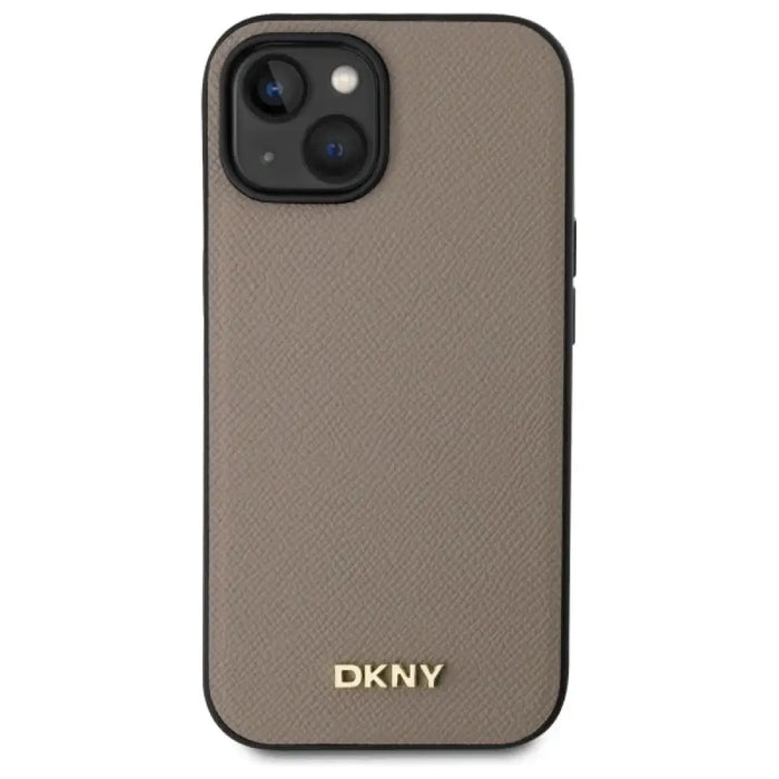 DKNY Grained Metal Logo MagSafe Калъф за iPhone 15 - бежов