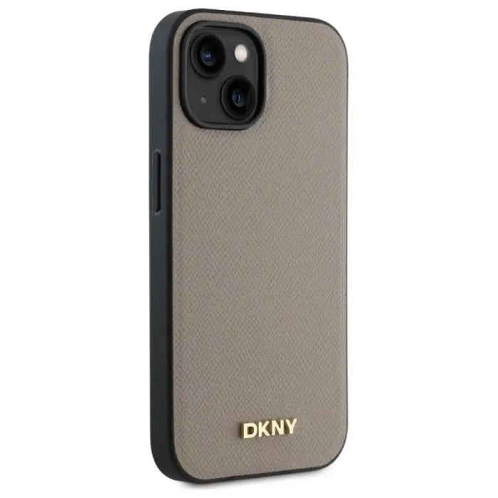 DKNY Grained Metal Logo MagSafe Калъф за iPhone 15 - бежов