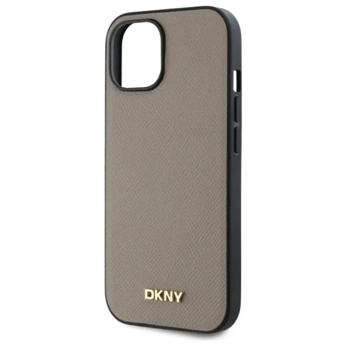 DKNY Grained Metal Logo MagSafe Калъф за iPhone 15 - бежов