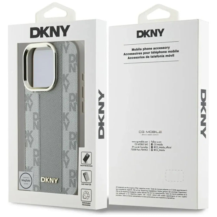 DKNY кариран калъф Magsafe за iPhone 16 Pro - бежов