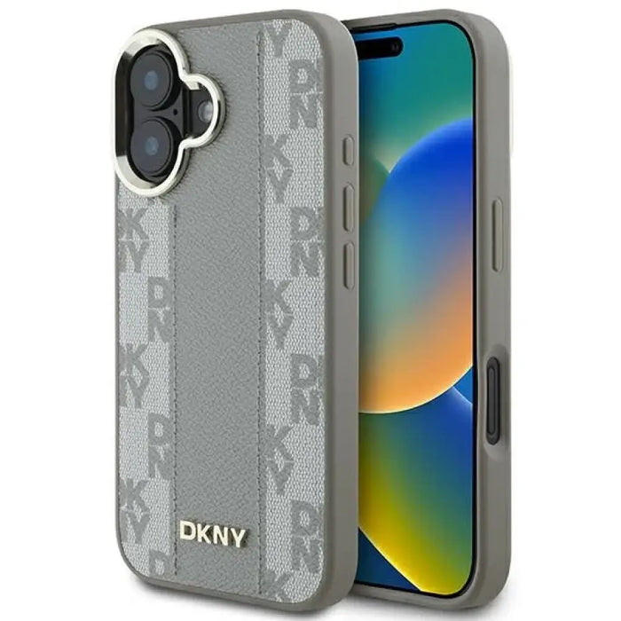 DKNY кариран калъф Magsafe за iPhone 16 - бежов
