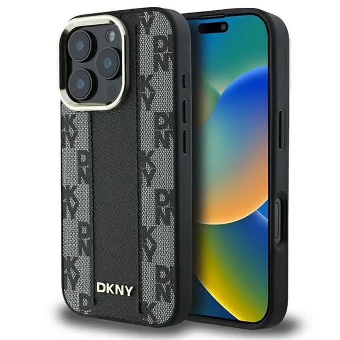 DKNY кариран калъф Magsafe за iPhone 16 Pro - черен