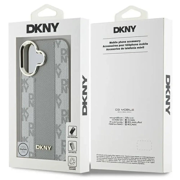 DKNY кариран калъф Magsafe за iPhone 16 - бежов