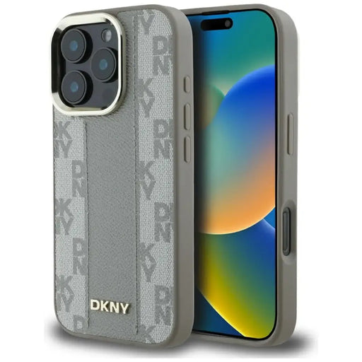 DKNY кариран калъф Magsafe за iPhone 16 Pro - бежов