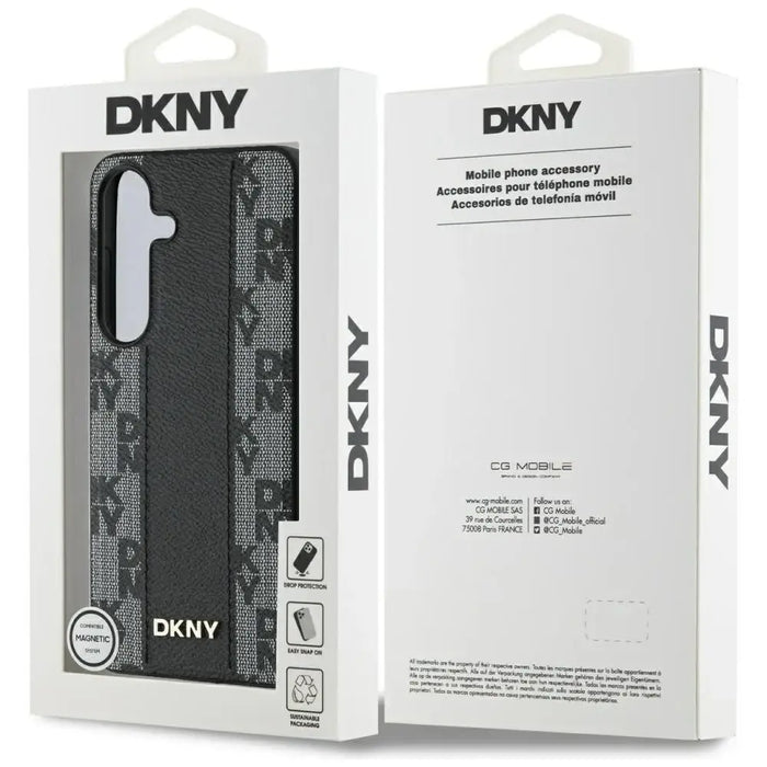 DKNY кожен кариран калъф MagSafe за Samsung Galaxy S25 черен