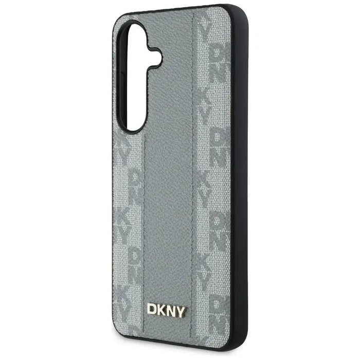 DKNY кожен кариран калъф MagSafe за Samsung Galaxy S25 сив