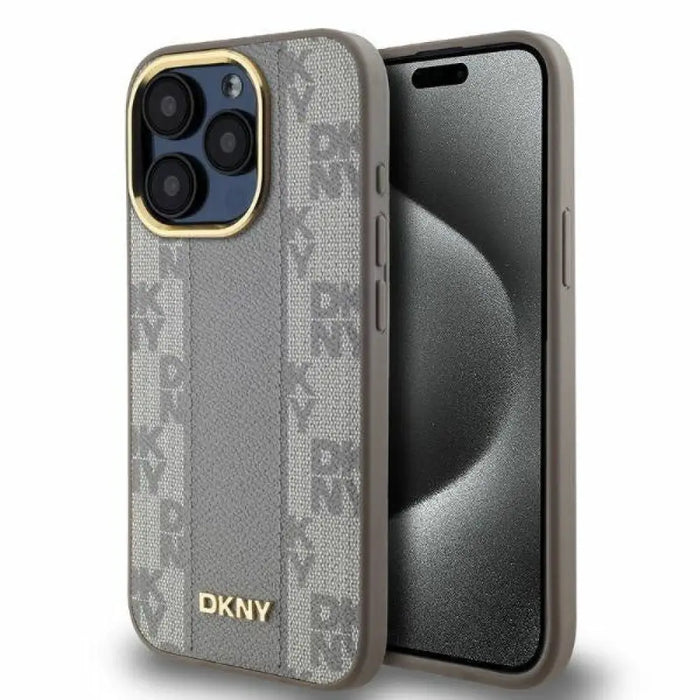 DKNY кожен кариран мономонен калъф MagSafe за iPhone 15 Pro