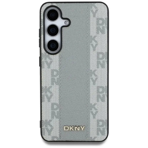DKNY кожен кариран калъф MagSafe за Samsung Galaxy S25 сив