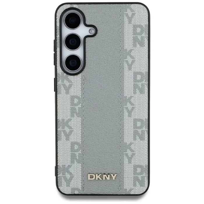 DKNY кожен кариран калъф MagSafe за Samsung Galaxy S25 сив
