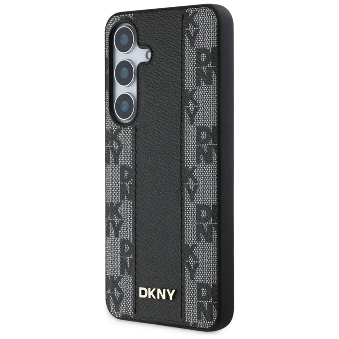 DKNY кожен кариран калъф MagSafe за Samsung Galaxy S25 черен