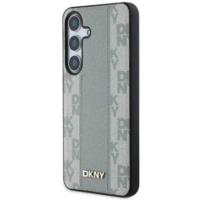 DKNY кожен кариран калъф MagSafe за Samsung Galaxy S25 сив