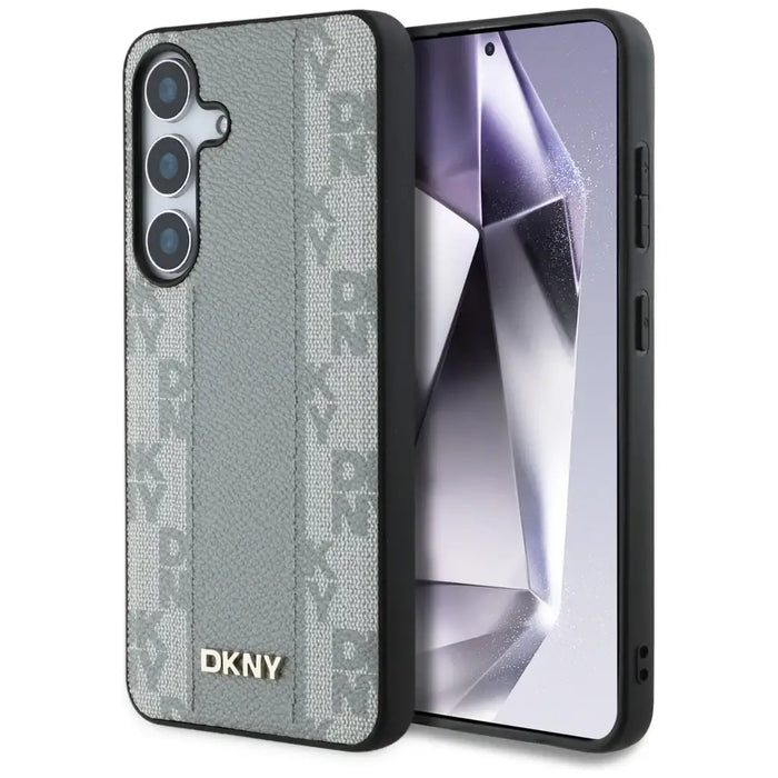 DKNY кожен кариран калъф MagSafe за Samsung Galaxy S25 сив