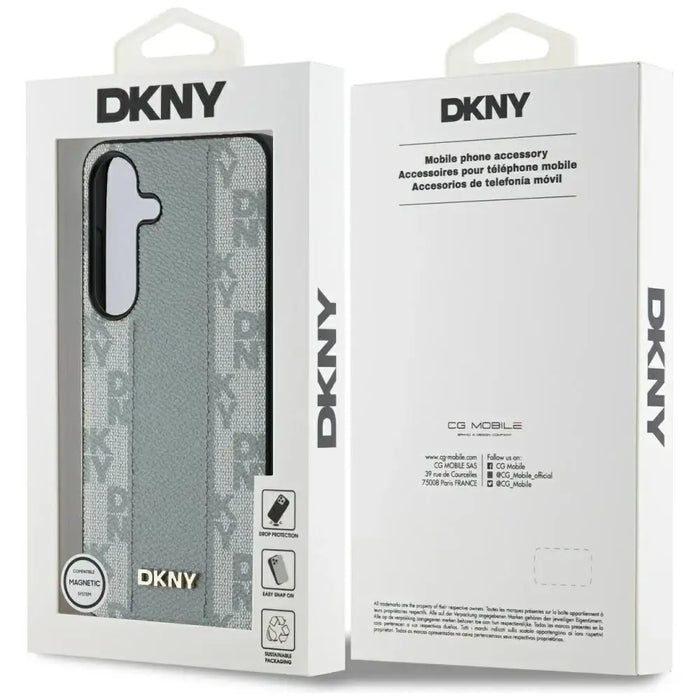 DKNY кожен кариран калъф MagSafe за Samsung Galaxy S25 сив