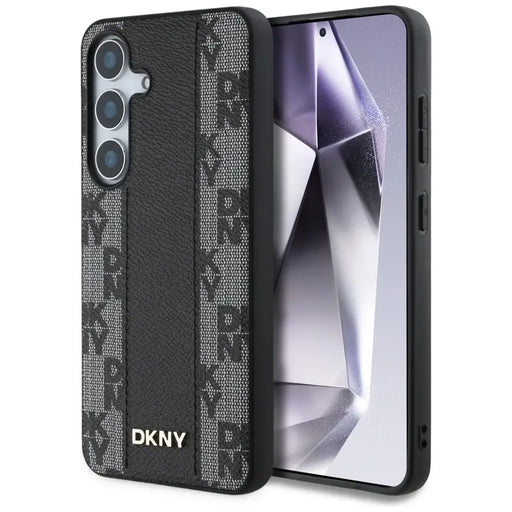 DKNY кожен кариран калъф MagSafe за Samsung Galaxy S25 черен