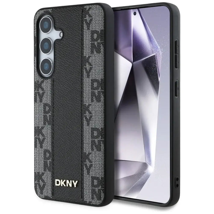 DKNY кожен кариран калъф MagSafe за Samsung Galaxy S25 черен