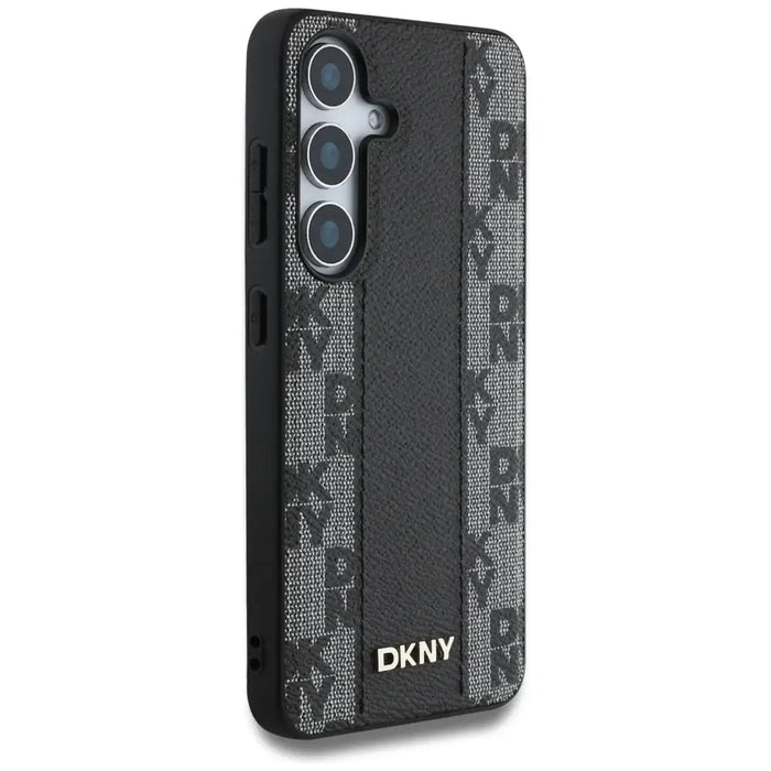 DKNY кожен кариран калъф MagSafe за Samsung Galaxy S25 черен