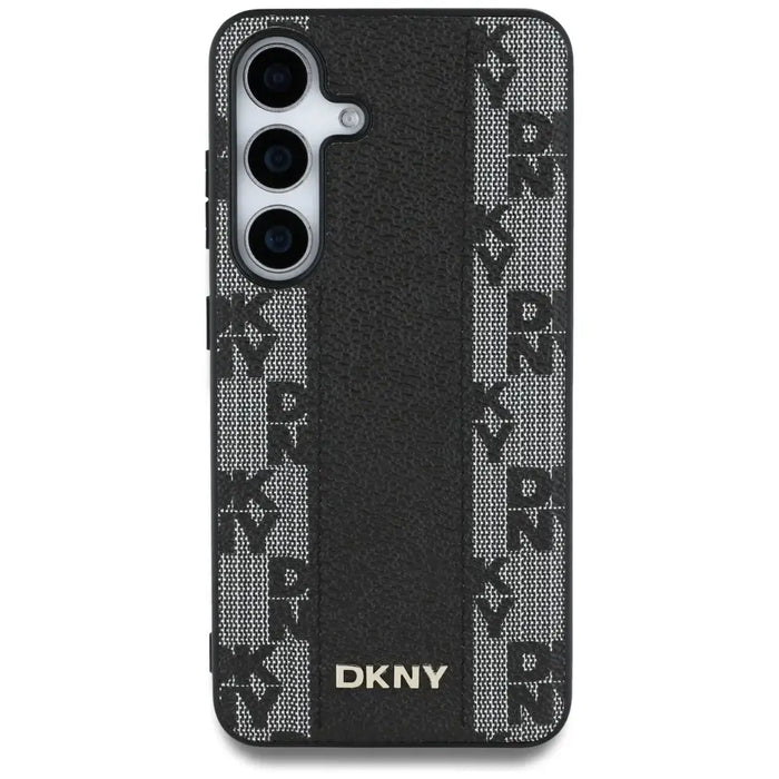 DKNY кожен кариран калъф MagSafe за Samsung Galaxy S25 черен