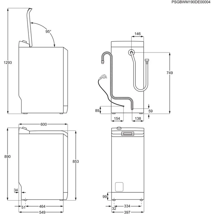 Electrolux EW2TN5261FP Пералня с горно зареждане 6 кг 1200