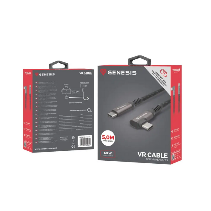 Genesis кабел USB-C M/M 3.1 GEN 2 10GB/S PD60W VR 5m черен
