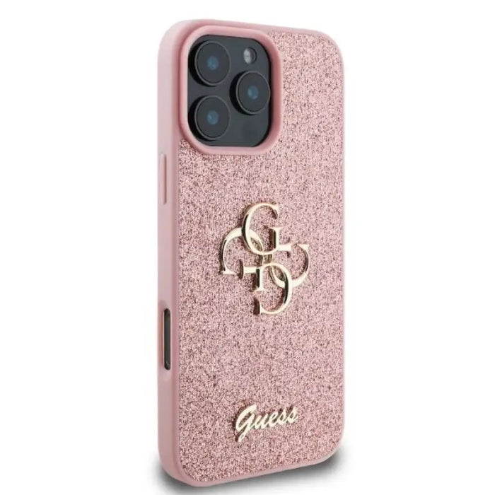 Голям 4G калъф Guess Fixed Glitter за iPhone 16 Pro Max