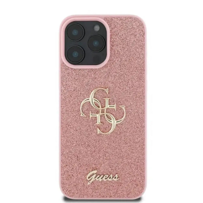 Голям 4G калъф Guess Fixed Glitter за iPhone 16 Pro Max