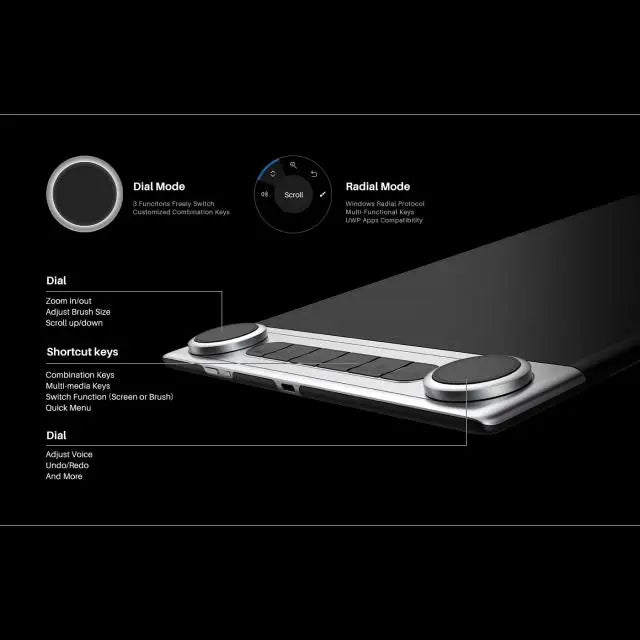 Графичен дисплей таблет HUION Inspiroy Dial 2 5080 LPI Черен