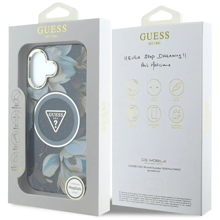 Guess Glitter Flowers Triangle Buttons MagSafe калъф