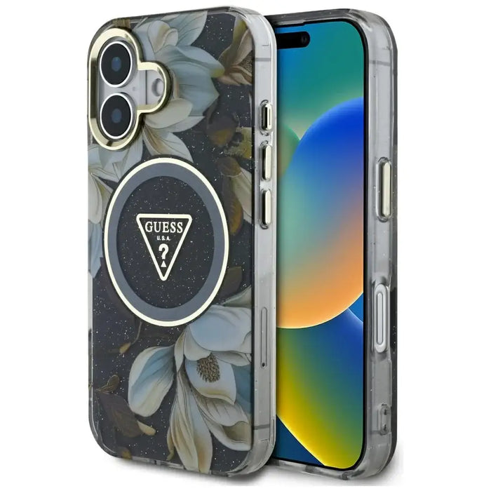 Guess Glitter Flowers Triangle Buttons MagSafe калъф