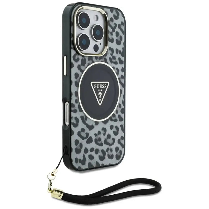 Guess HC IML Leopard Triangle Cord Strap MagSafe Case