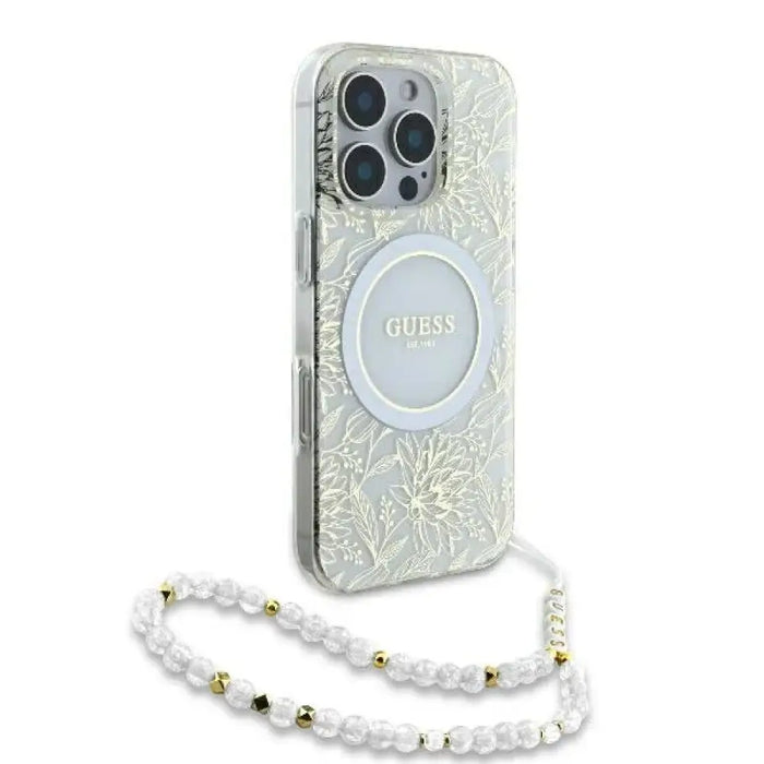 Guess IML Flowers Allover Electro With Pearl Strap MagSafe