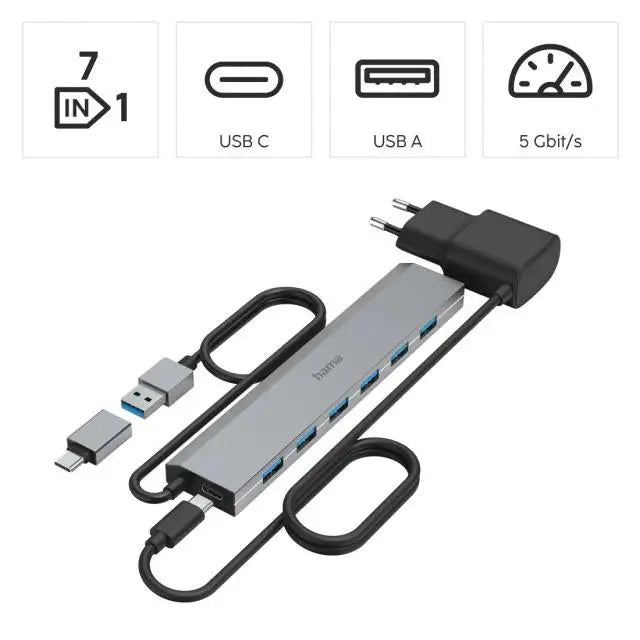 HAMA 7-портов хъб USB 3.2 Gen 1 5 Gbit/s вкл.