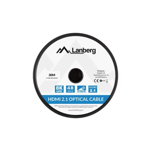 Кабел Lanberg HDMI M/M V2.1 30 м оптичен черен AOK