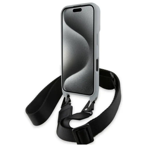 Калъф за iPhone 16 BMW M Edition Carbon Stripe & Strap - сив