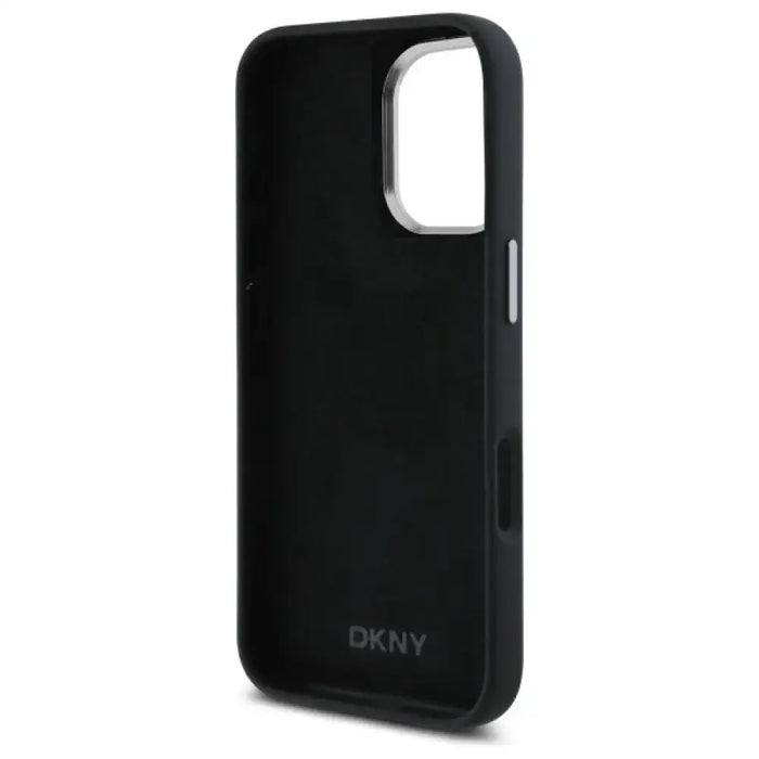Калъф DKNY Liquid Silicone Metal Logo iPhone 16 - черен