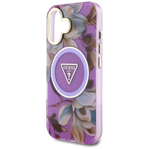 Калъф Guess Glitter Flowers Triangle Buttons MagSafe Case
