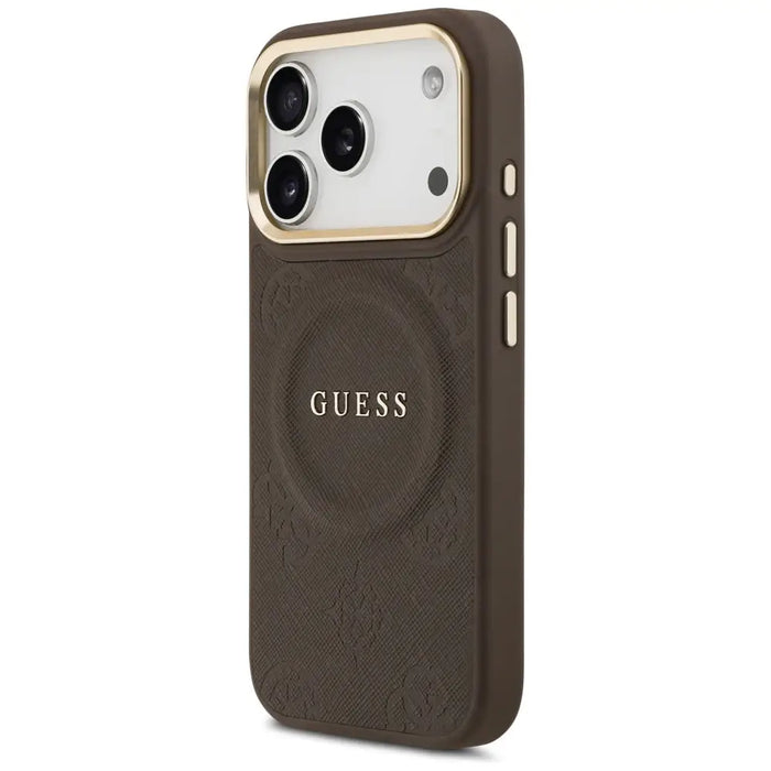 Калъф Guess Peony Hot Stamp MagSafe за iPhone 17 Pro - кафяв